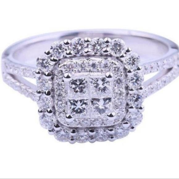 NEW 925 STERLING SILVER DIAMOND HALO SQUARE RING, CUTE RING, SHINY RING. - Picture 6 of 6